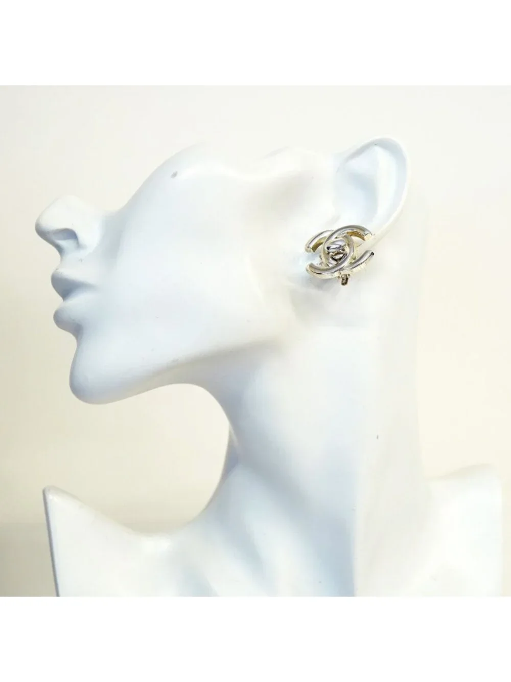 Chanel Earrings Vintage CC Logo Turnlock Metal Silver